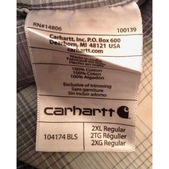 Carhartt Shirt Men 2XL XXL Gray Plaid Relaxed Fit Button Casual Preppy Work Logo - Picture 11 of 12